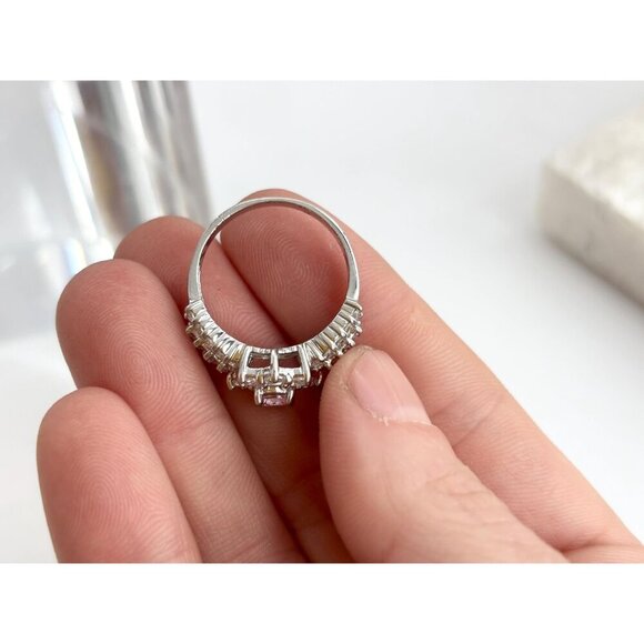 Pink Topaz & CZ Halo Crown Shaped 925 Sterling Silver Vintage Ring - sz 8 - Picture 12 of 12